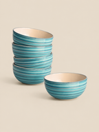 Handcrafted Turquoise Ceramic Veg Bowls (Set of 6)